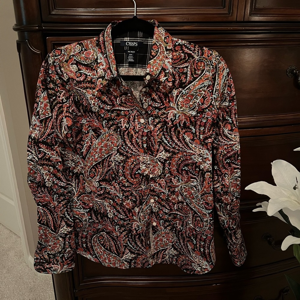 Chaps No Iron Long Sleeve Button Down Shirt, Multi-color Paisley